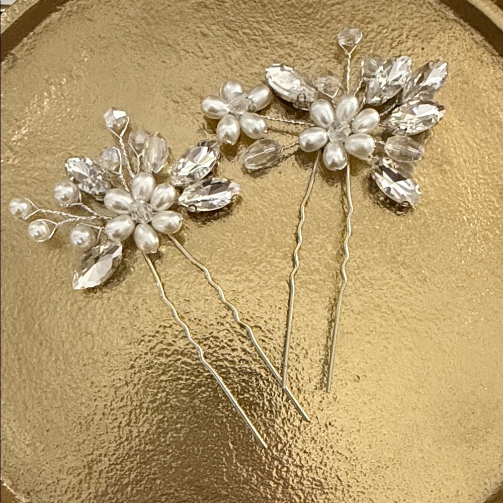 Elegant Pearl and Crystal Hair Pins